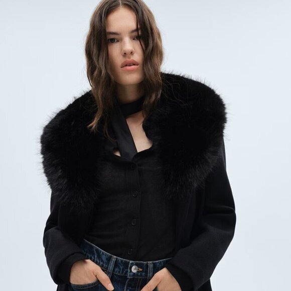 MNG Black Suede Coat with Belt - Picture 1 of 13